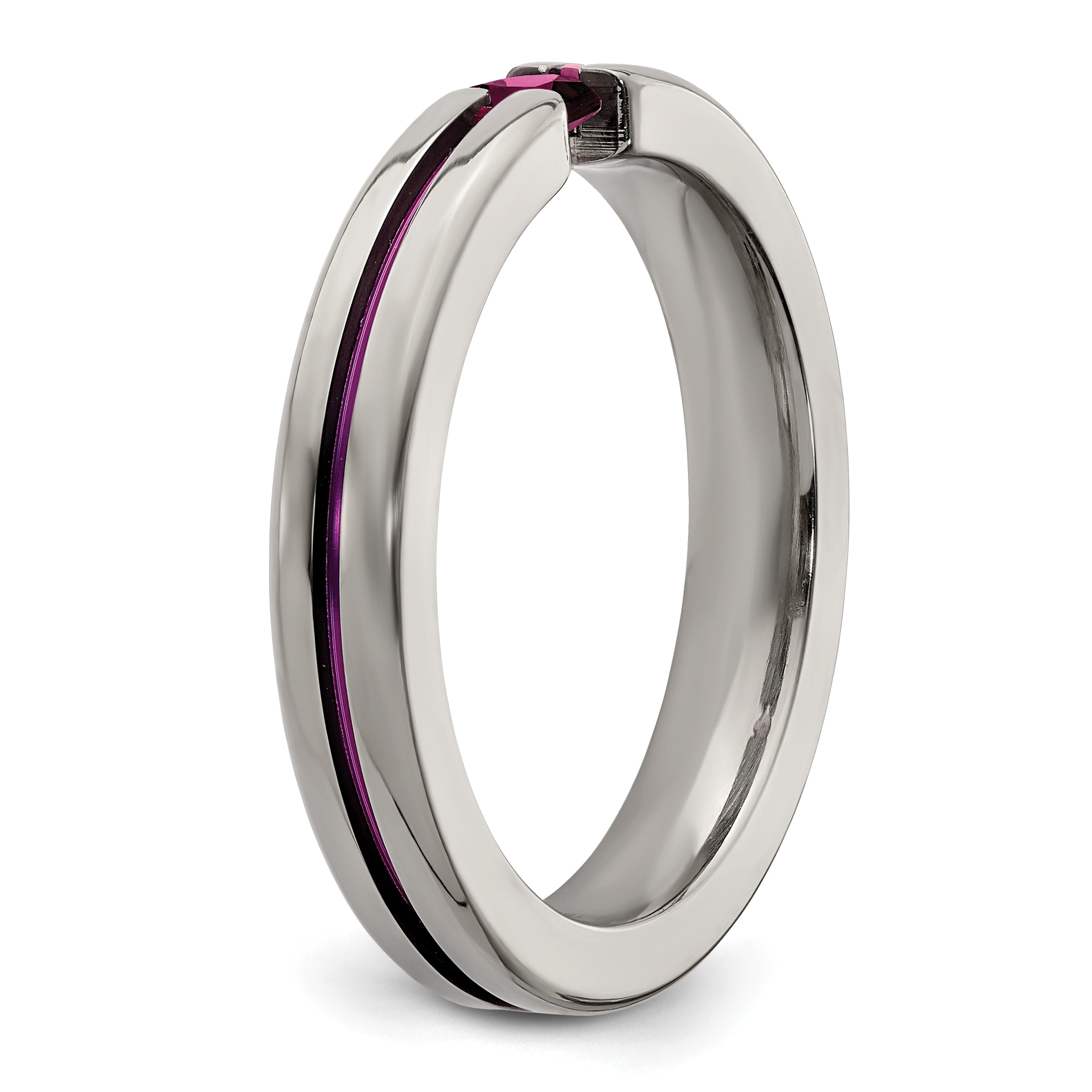 Edward Mirell Titanium Polished Wedding Band with Rhodolite Garnet Accents