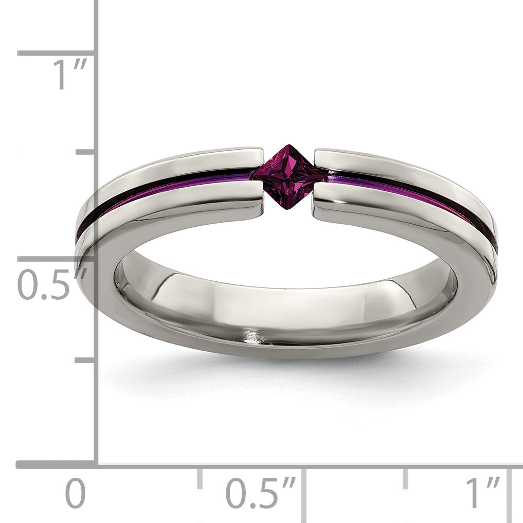 Edward Mirell Titanium Polished Wedding Band with Rhodolite Garnet Accents