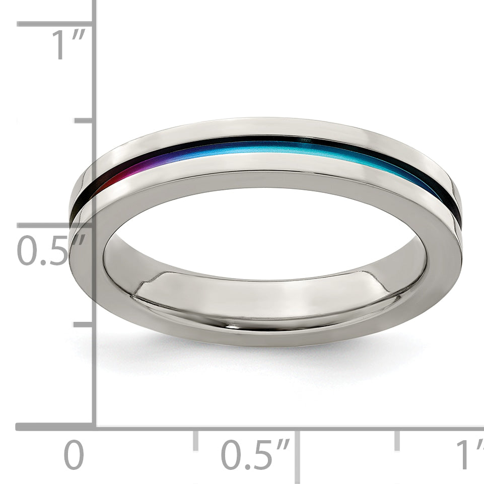 Edward Mirell Gray Titanium Rainbow Anodized Grooved Flat 4mm Band