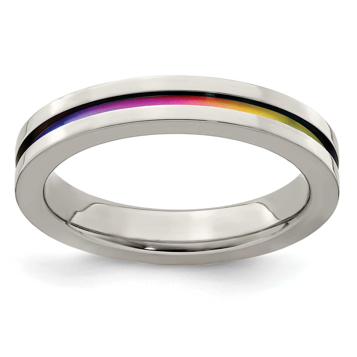 Edward Mirell Gray Titanium Rainbow Anodized Grooved Flat 4mm Band