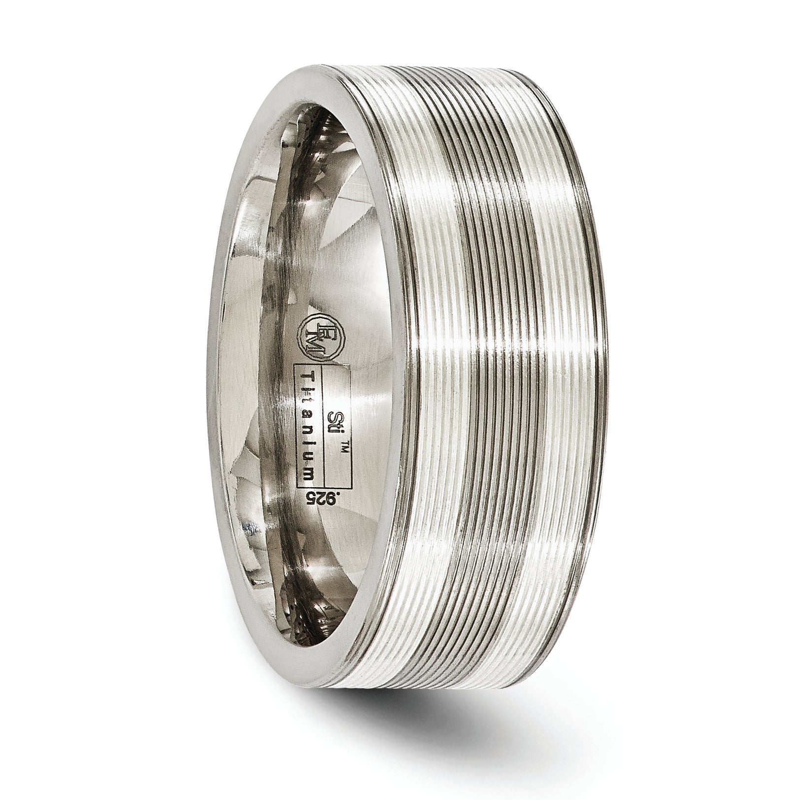 Titanium and Sterling Silver Two-Tone Wedding Band with Grooved Texture