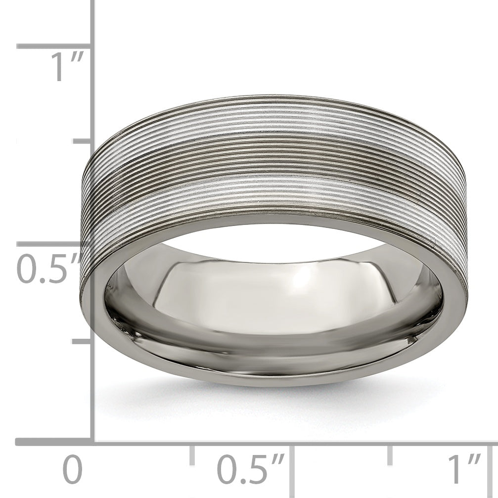 Edward Mirell Titanium with Sterling Silver Inlay Textured 8.5mm Band