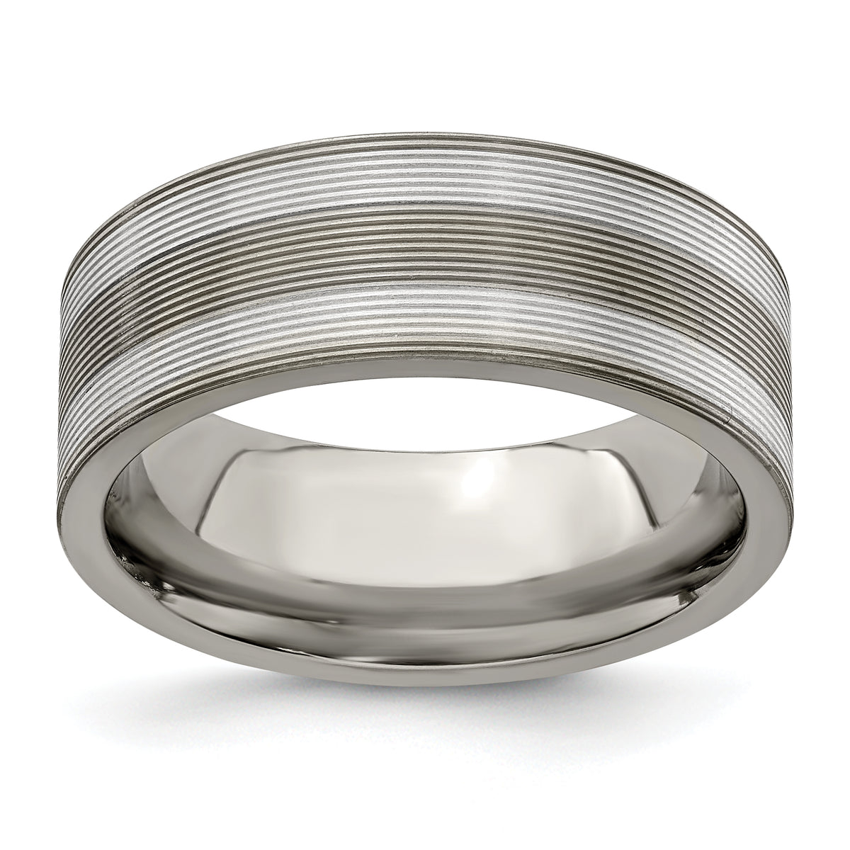 Edward Mirell Titanium with Sterling Silver Inlay Grooved 8.5mm Band