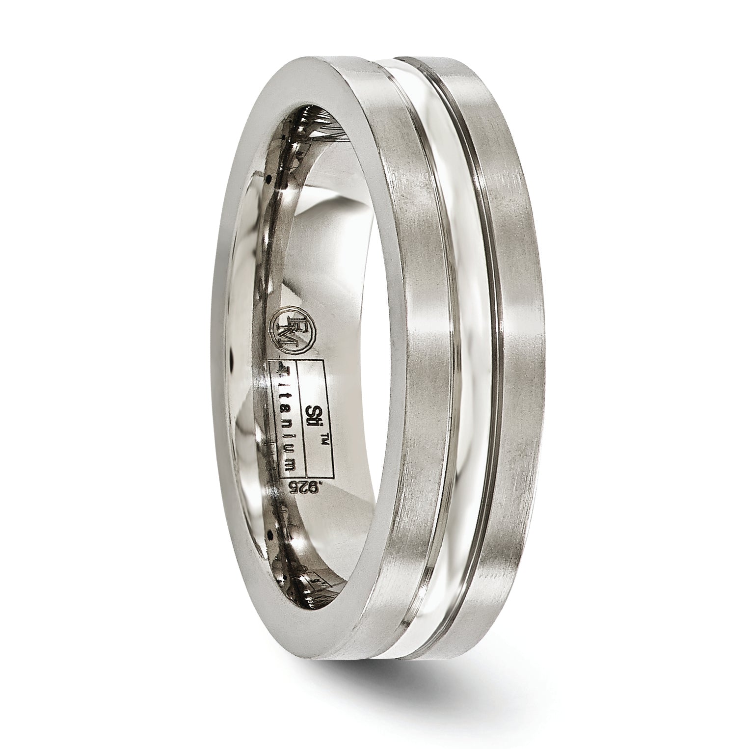 Edward Mirell Titanium Brushed&Polished WithSterling Silver 6mm Band