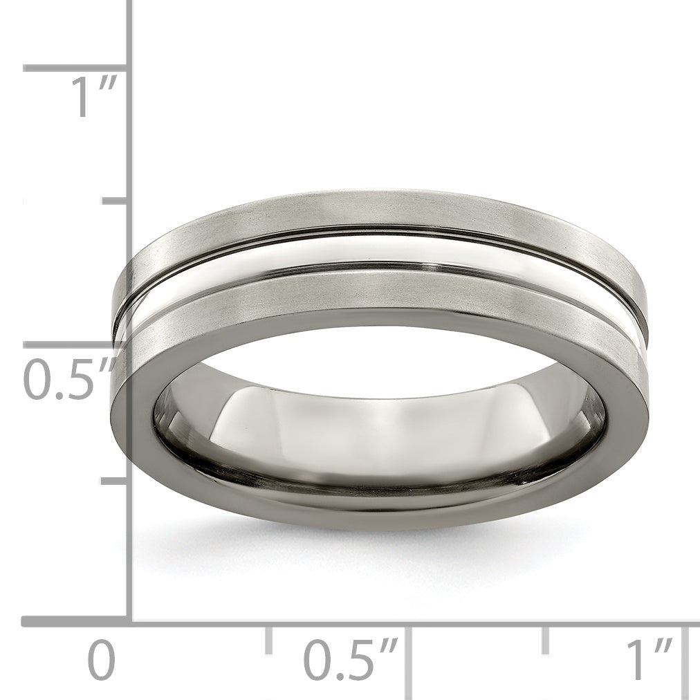 Edward Mirell Titanium Brushed&Polished WithSterling Silver 6mm Band