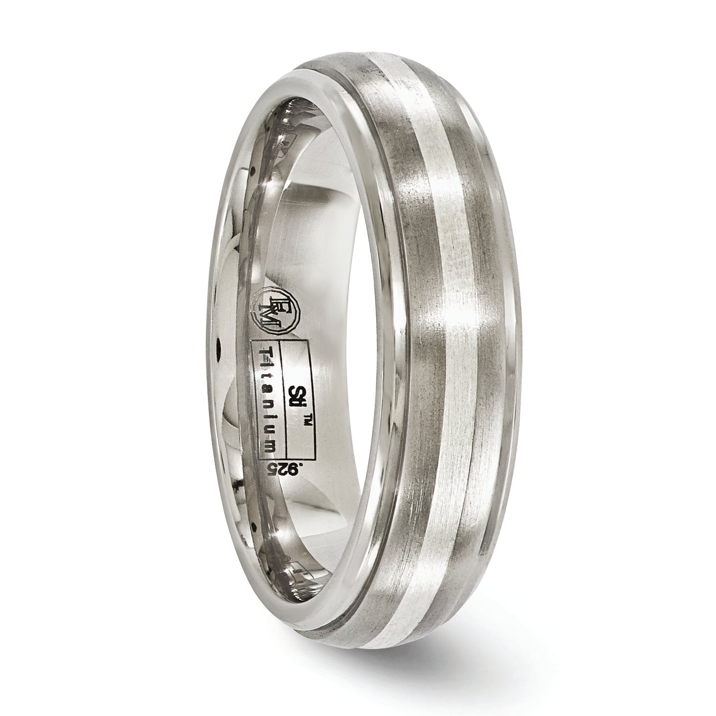 Edward Mirell Two-Tone Titanium Wedding Band with Sterling Silver Inlay