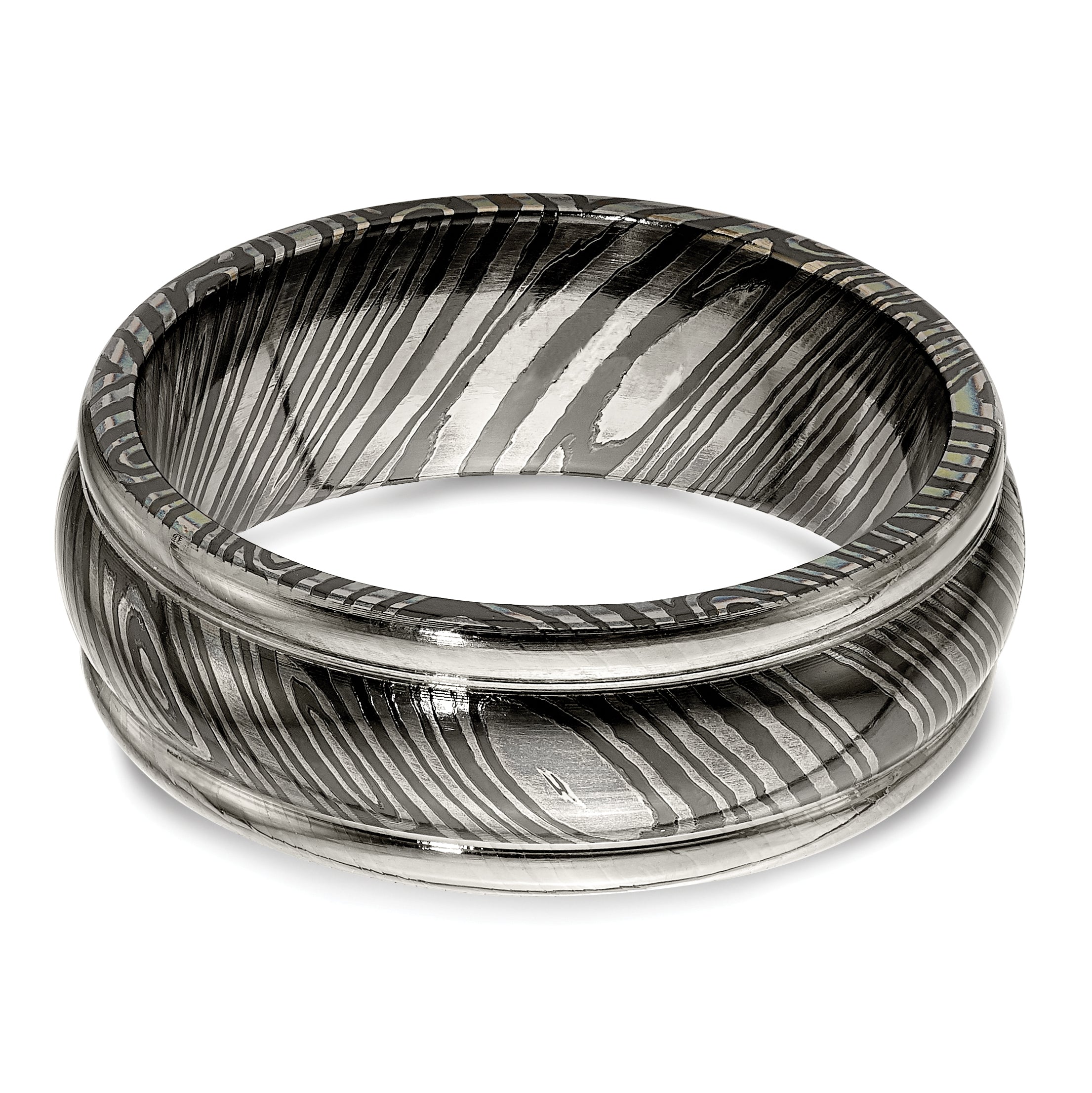 Titanium Wedding Band with Polished Finish and Ridged Edge