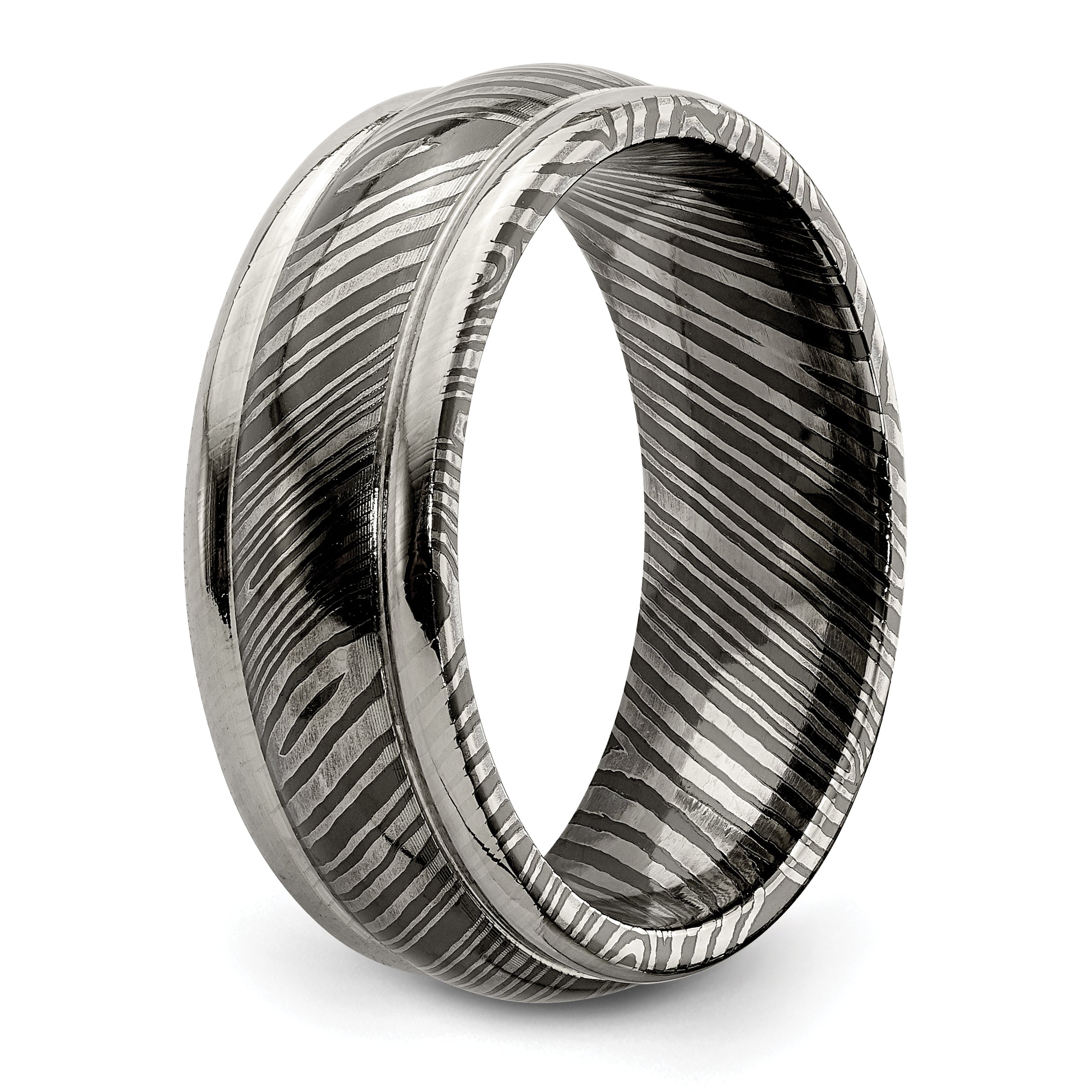 Titanium Wedding Band with Polished Finish and Ridged Edge