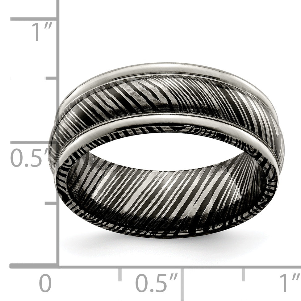 Titanium Wedding Band with Polished Finish and Ridged Edge