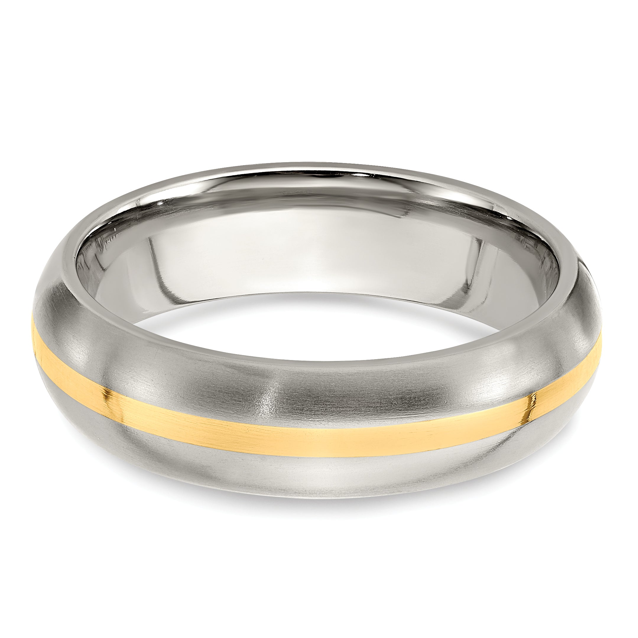 Edward Mirell Titanium and 14K Yellow Gold Stripe Brushed 6mm Band