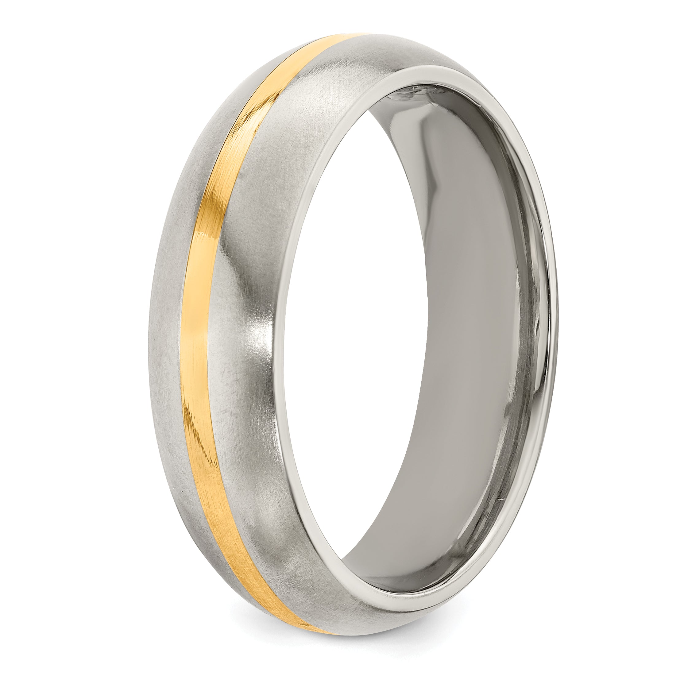 Edward Mirell Titanium and 14K Yellow Gold Stripe Brushed 6mm Band