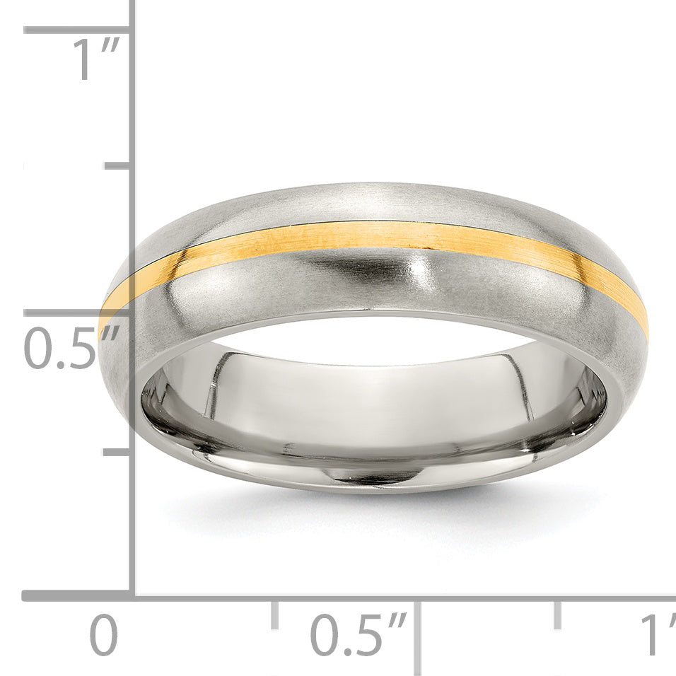 Edward Mirell Titanium and 14K Yellow Gold Stripe Brushed 6mm Band