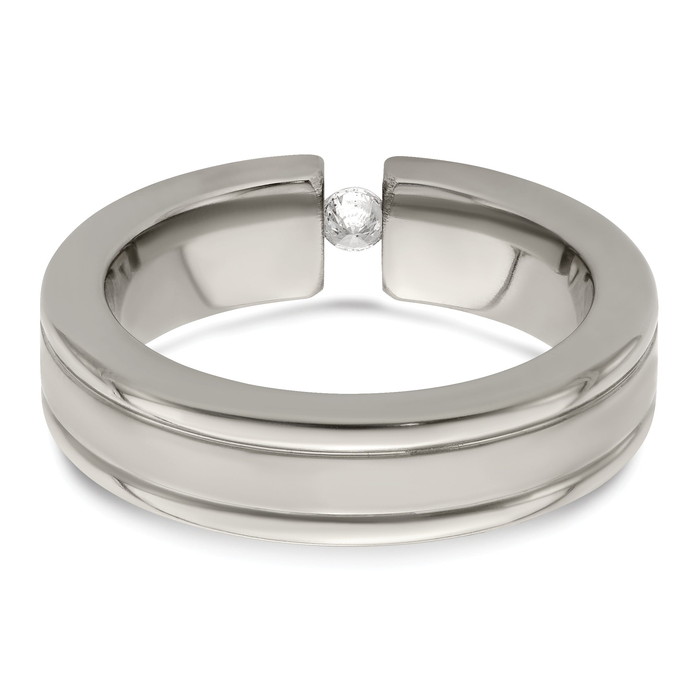 Edward Mirell Titanium Wedding Band with Diamond Tension-Set and Grooved Finish