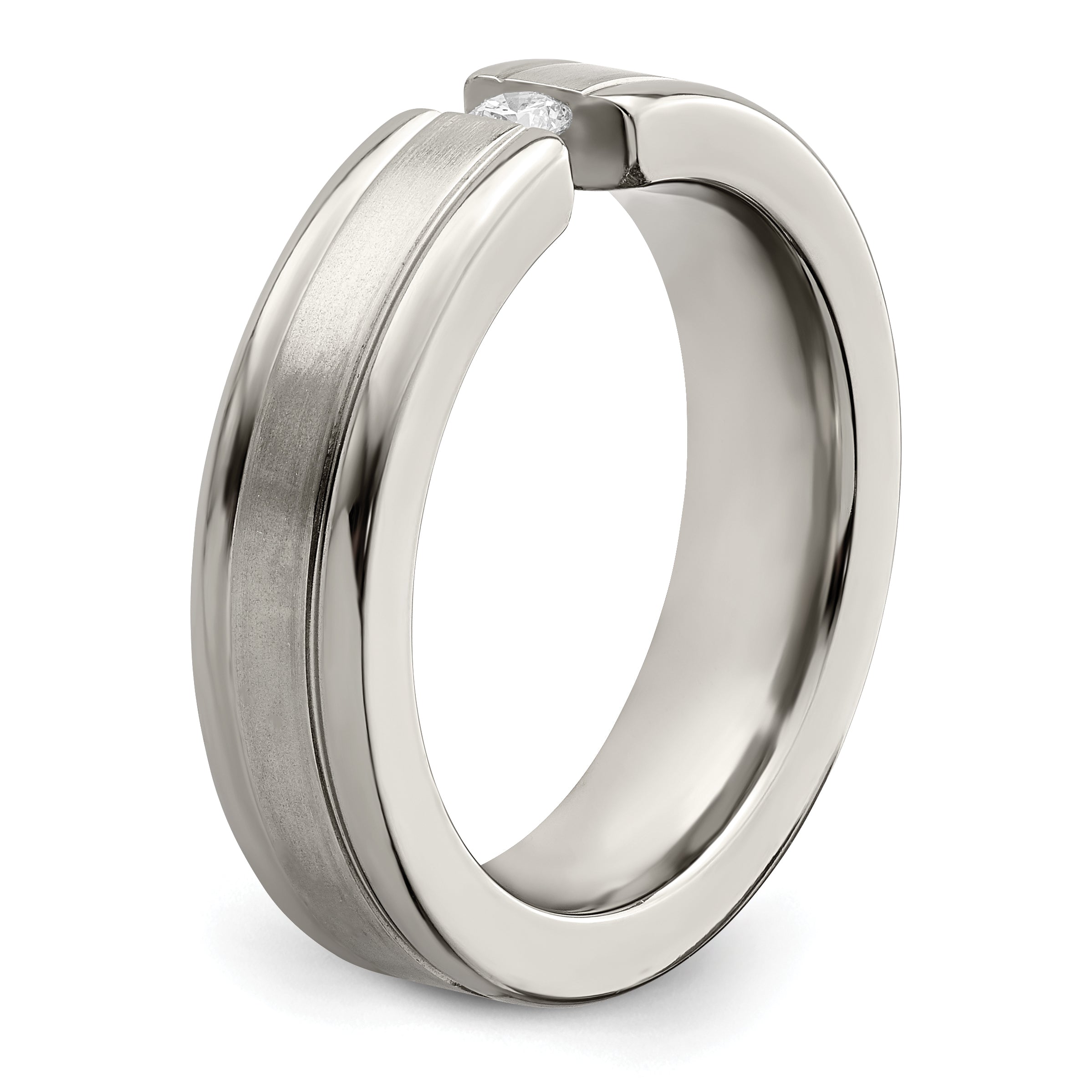 Edward Mirell Titanium Wedding Band with Diamond Tension-Set and Grooved Finish