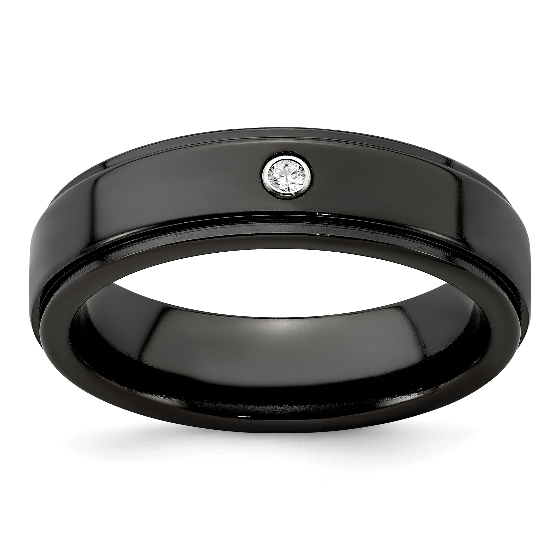 Edward Mirell Black Ti .03ct Dia With Sterling Silver Bezel 6mm Band