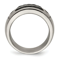 Titanium Wedding Band with Black Spinel Bezel and Brushed Finish