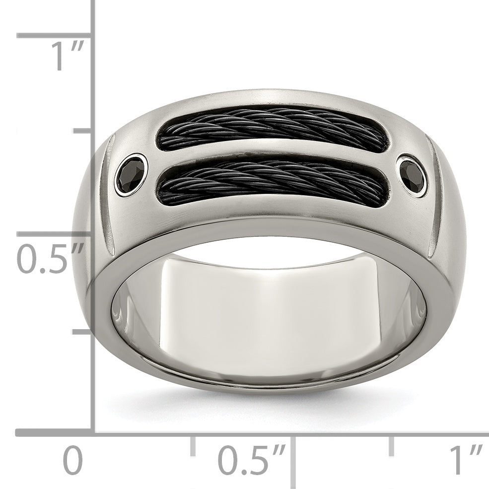 Titanium Wedding Band with Black Spinel Bezel and Brushed Finish