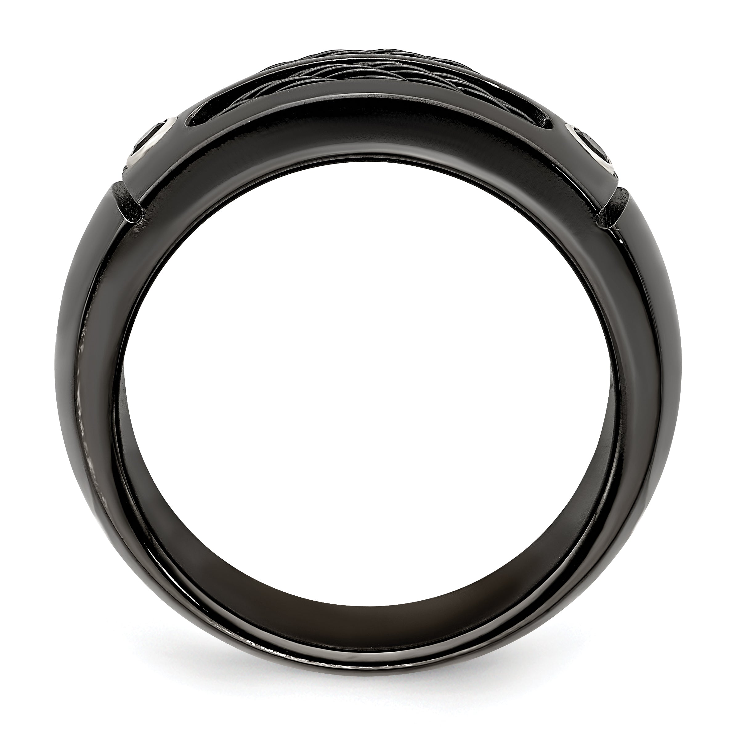 Edward Mirell Black Titanium Wedding Band with Spinel and Cable Design