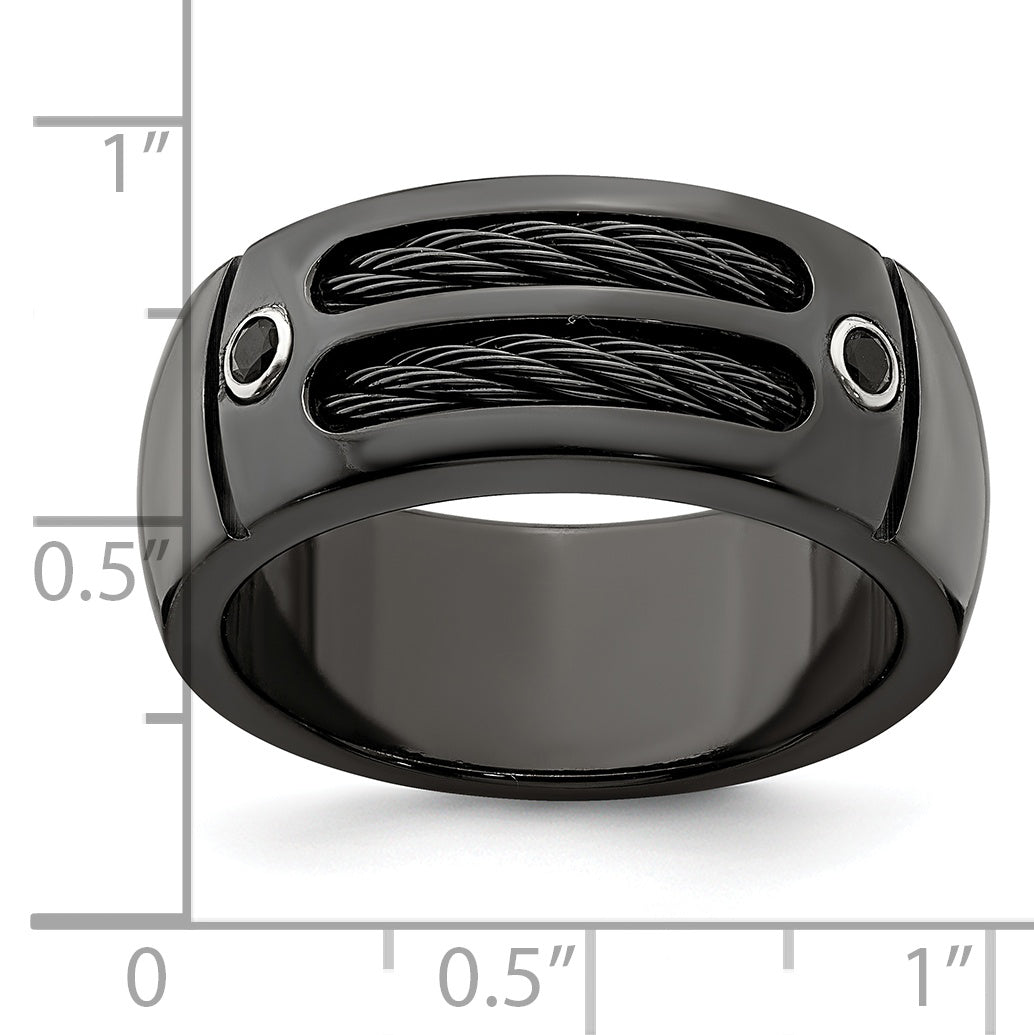 Edward Mirell Black Titanium Wedding Band with Spinel and Cable Design