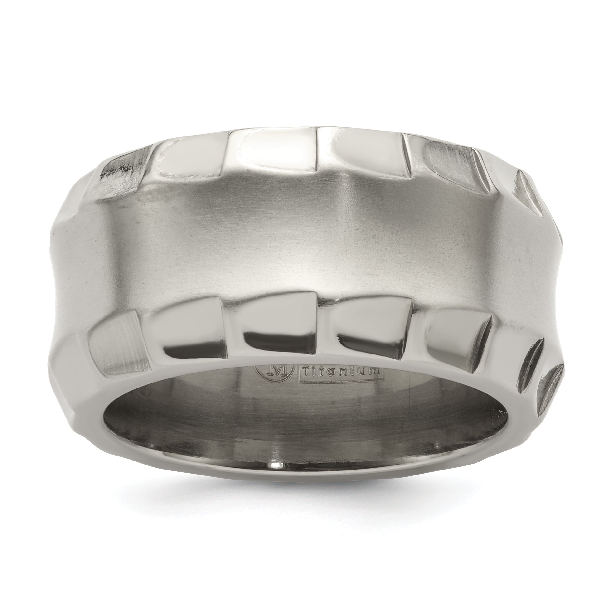 Edward Mirell Titanium Faceted Edge Brushed & Polished 12mm Ring