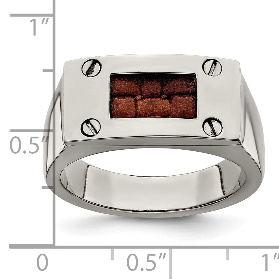 Sophia Jewelers Men's Titanium Wedding Band with Brown Leather Detail