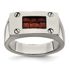 Edward Mirell Titanium Brown Leather Insert Polished Ring