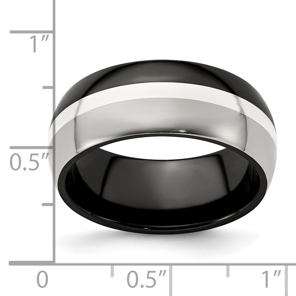 Edward Mirell Black Ti/Sterling Silver/Titanium Domed Brushed/Polished 9mm Band