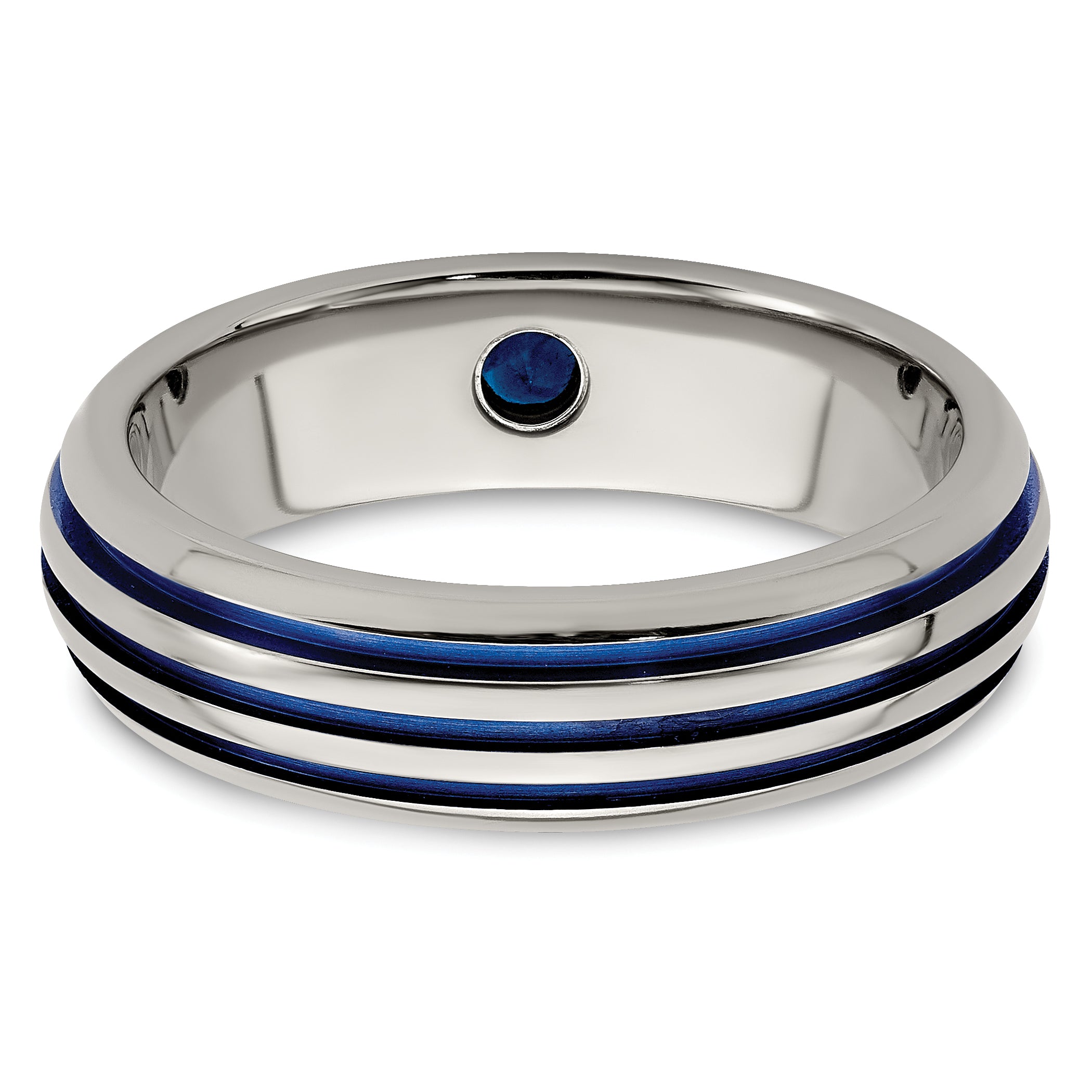 Edward Mirell Titanium Trpl Groove Blue Anodized & Sapphire Ring