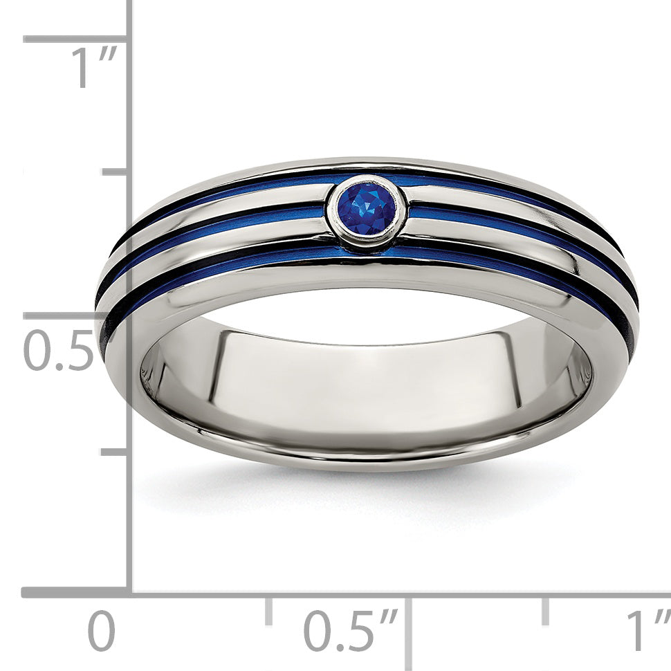 Edward Mirell Titanium Trpl Groove Blue Anodized & Sapphire Ring