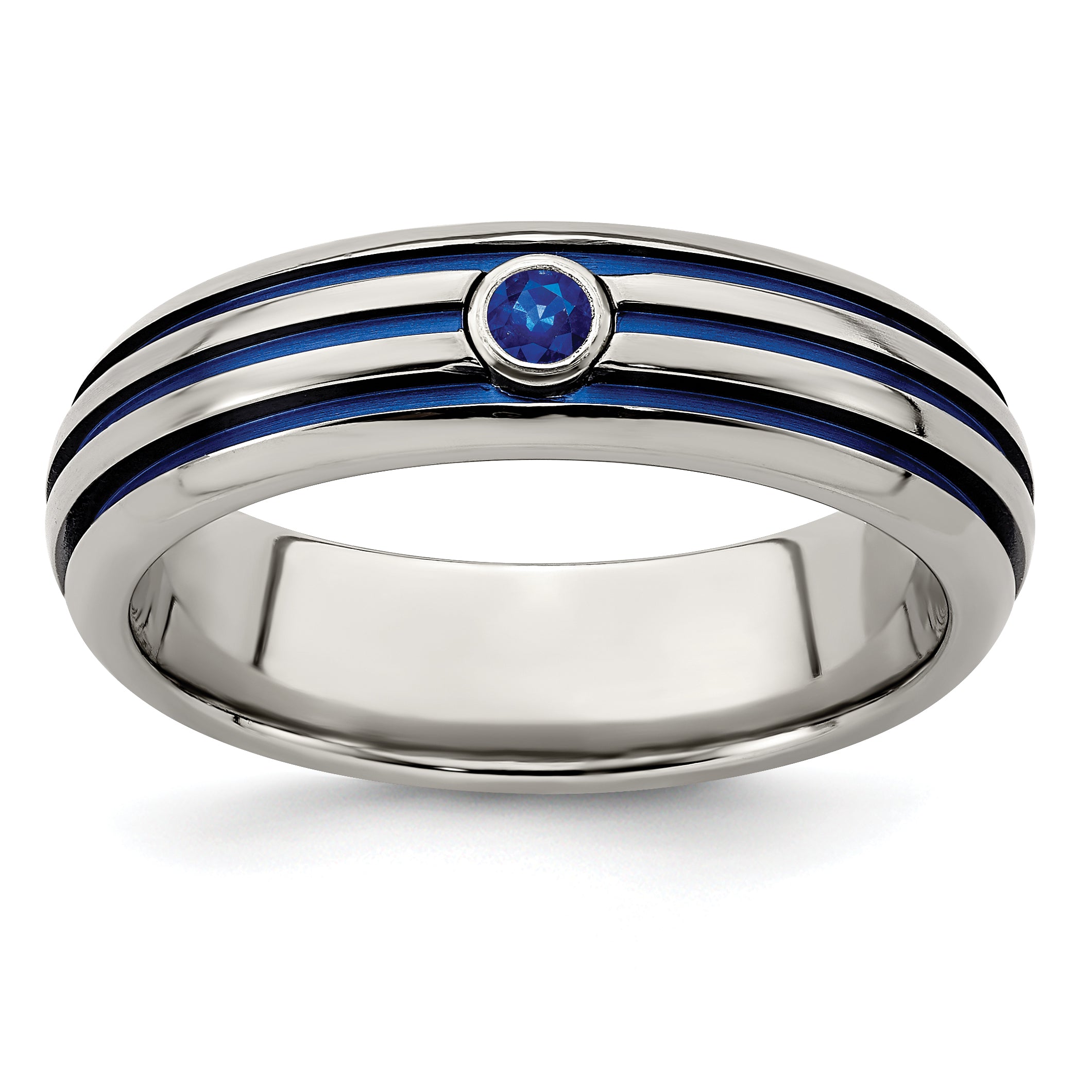 Edward Mirell Titanium Trpl Groove Blue Anodized & Sapphire Ring