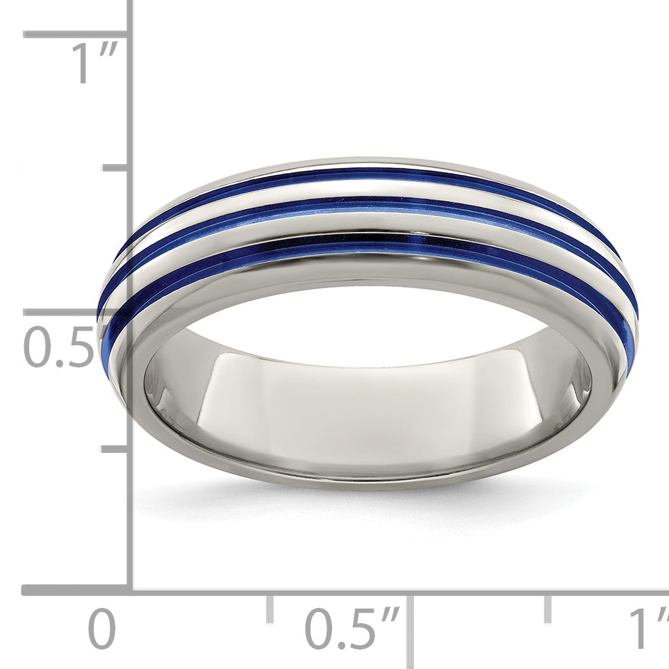 Edward Mirell Titanium Triple Groove Blue Anodized Ring