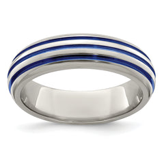 Edward Mirell Titanium Triple Groove Blue Anodized Ring