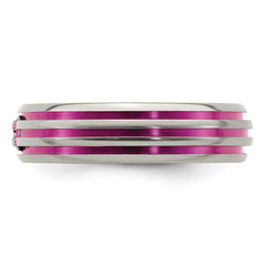 Edward Mirell Titanium Wedding Band with Pink Sapphire and Grooved Design