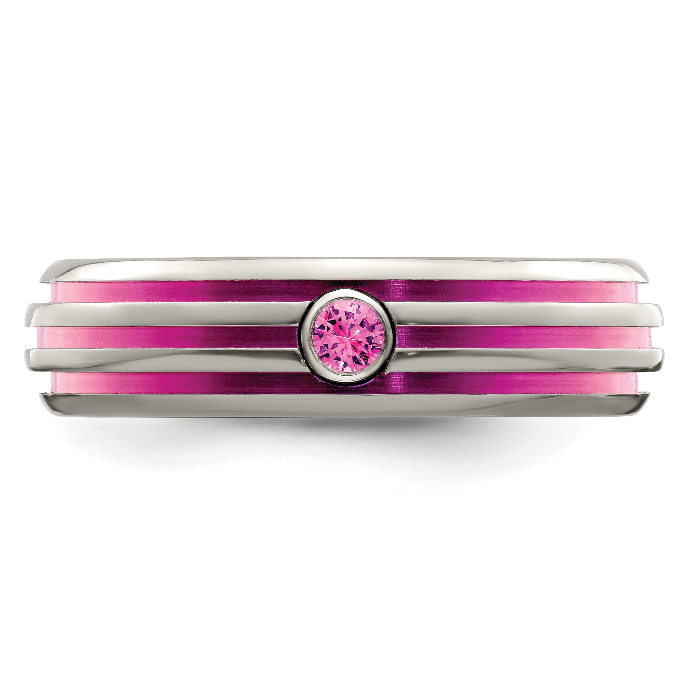 Edward Mirell Titanium Trpl Groove Pink Anodized & Pink Sapphire Ring