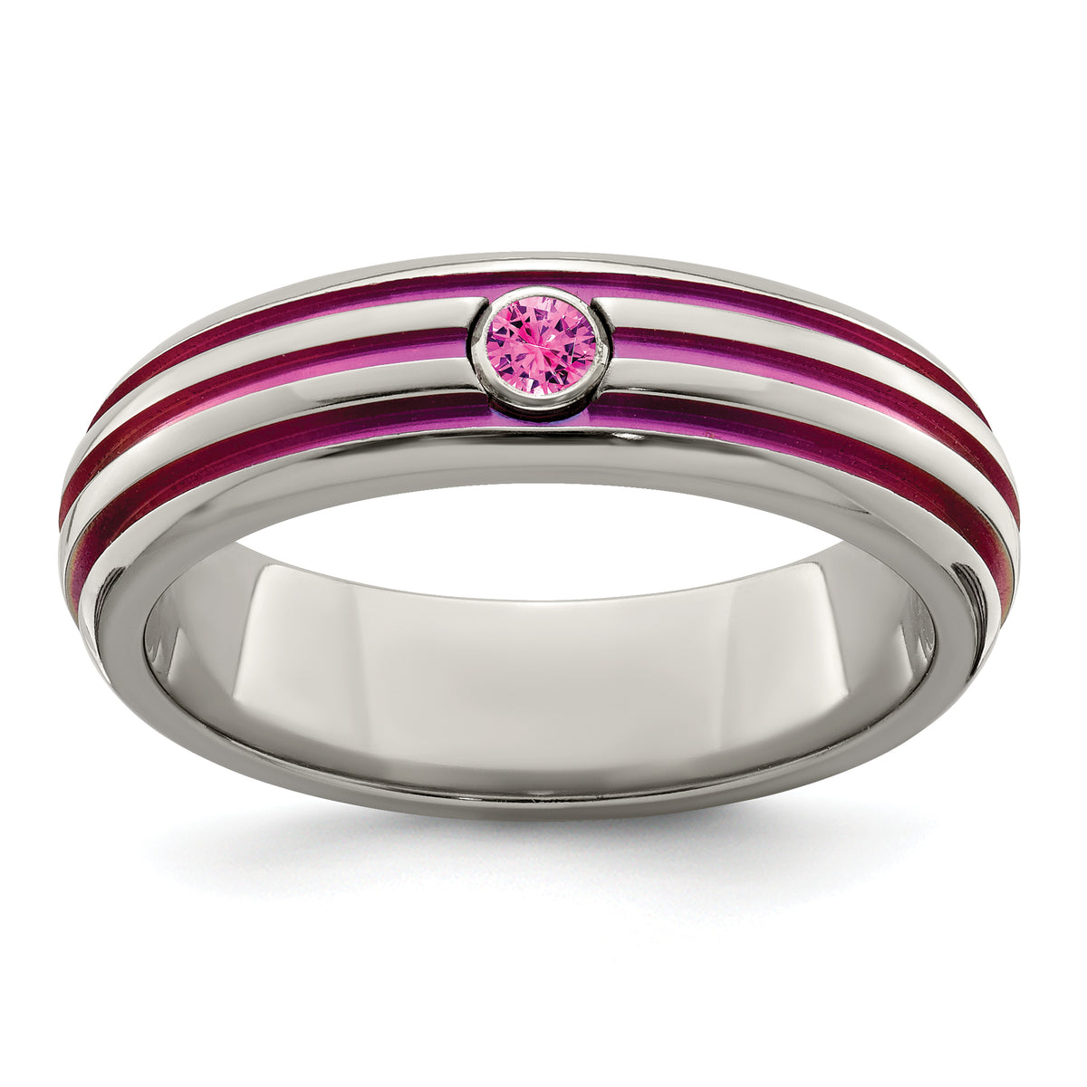 Edward Mirell Titanium Trpl Groove Pink Anodized & Pink Sapphire Ring