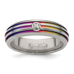 Edward Mirell Titanium Rainbow Anodized Triple Groove White Sapphire 6mm Band