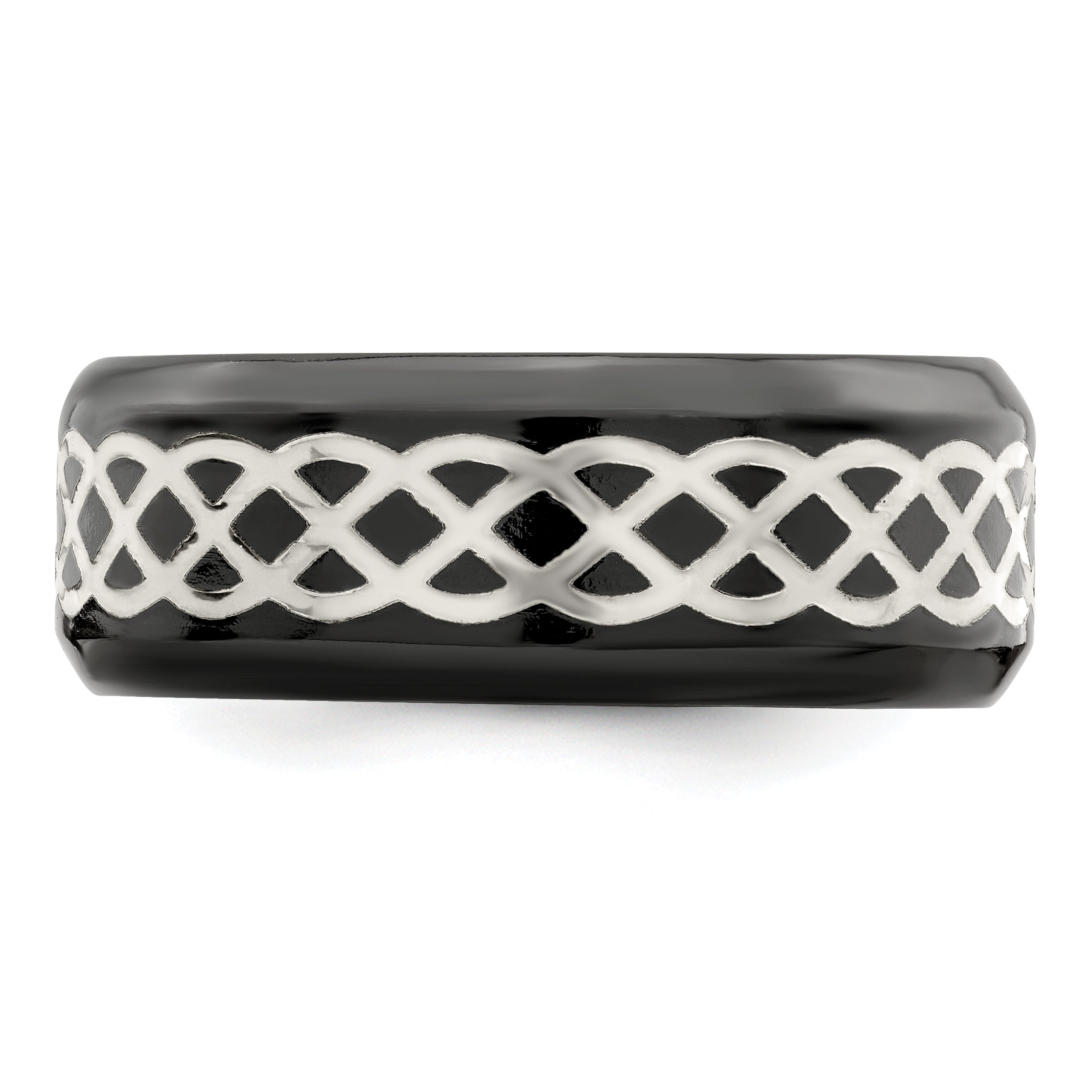 Edward Mirell Black Ti and Argentium Sterling Silver Inlay Polished Celtic Design 9mm Flat Band