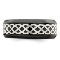 Edward Mirell Black Ti and Argentium Sterling Silver Inlay Polished Celtic Design 9mm Flat Band