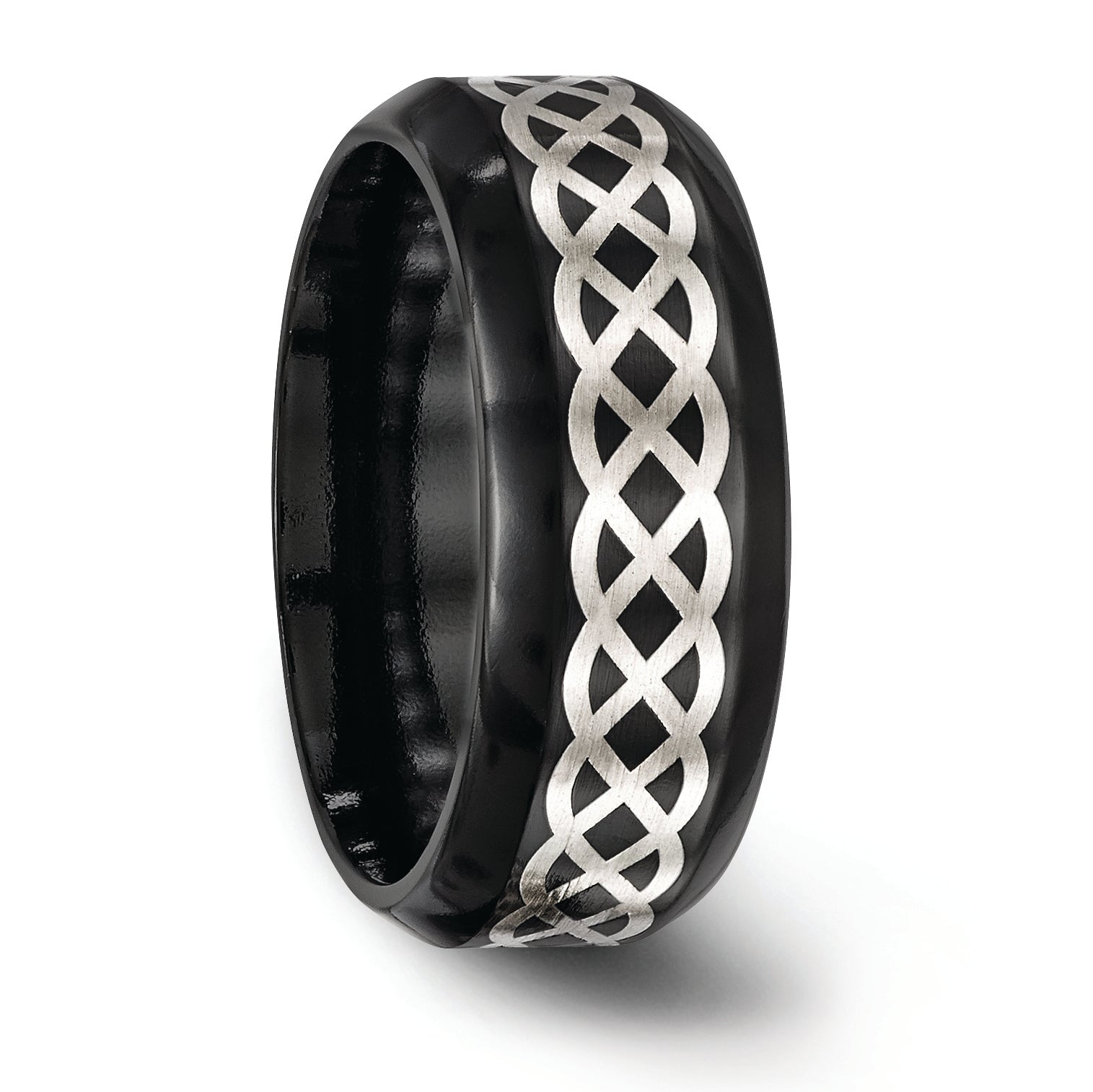 Edward Mirell Black Ti and Argentium Sterling Silver Inlay Polished Celtic Design 9mm Flat Band