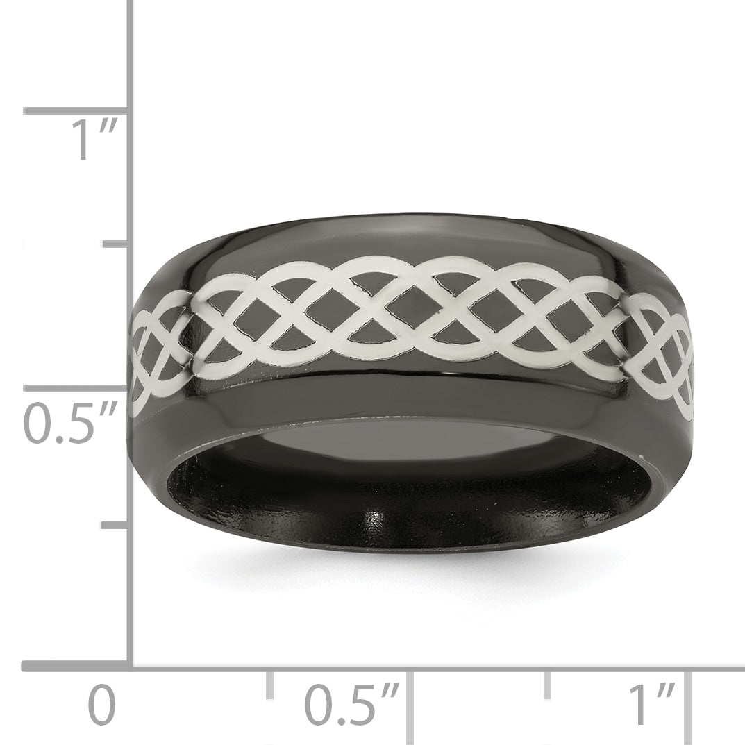 Edward Mirell Black Ti and Argentium Sterling Silver Inlay Polished Celtic Design 9mm Flat Band