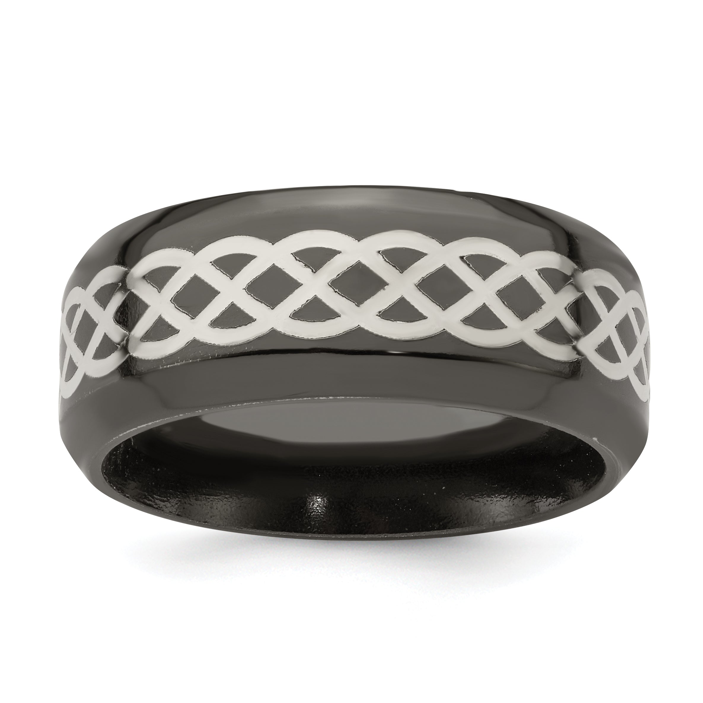 Edward Mirell Black Ti and Argentium Sterling Silver Inlay Polished Celtic Design 9mm Flat Band