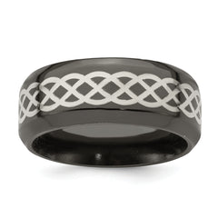 Edward Mirell Black Ti and Argentium Sterling Silver Inlay Polished Celtic Design 9mm Flat Band