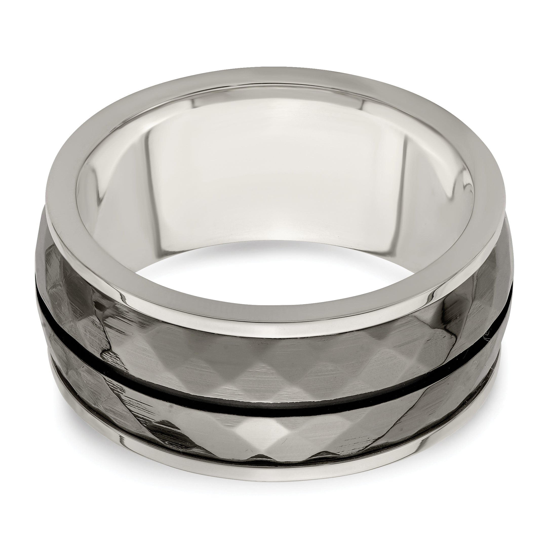 Edward Mirell Sterling Silver & Black Ti Inlay Black Stripe Ring