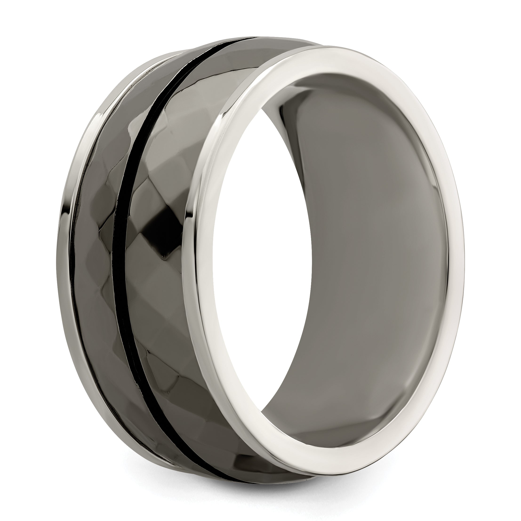 Edward Mirell Sterling Silver & Black Ti Inlay Black Stripe Ring