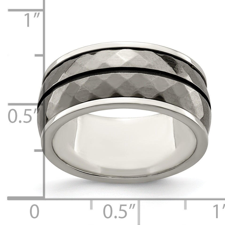 Edward Mirell Sterling Silver & Black Ti Inlay Black Stripe Ring