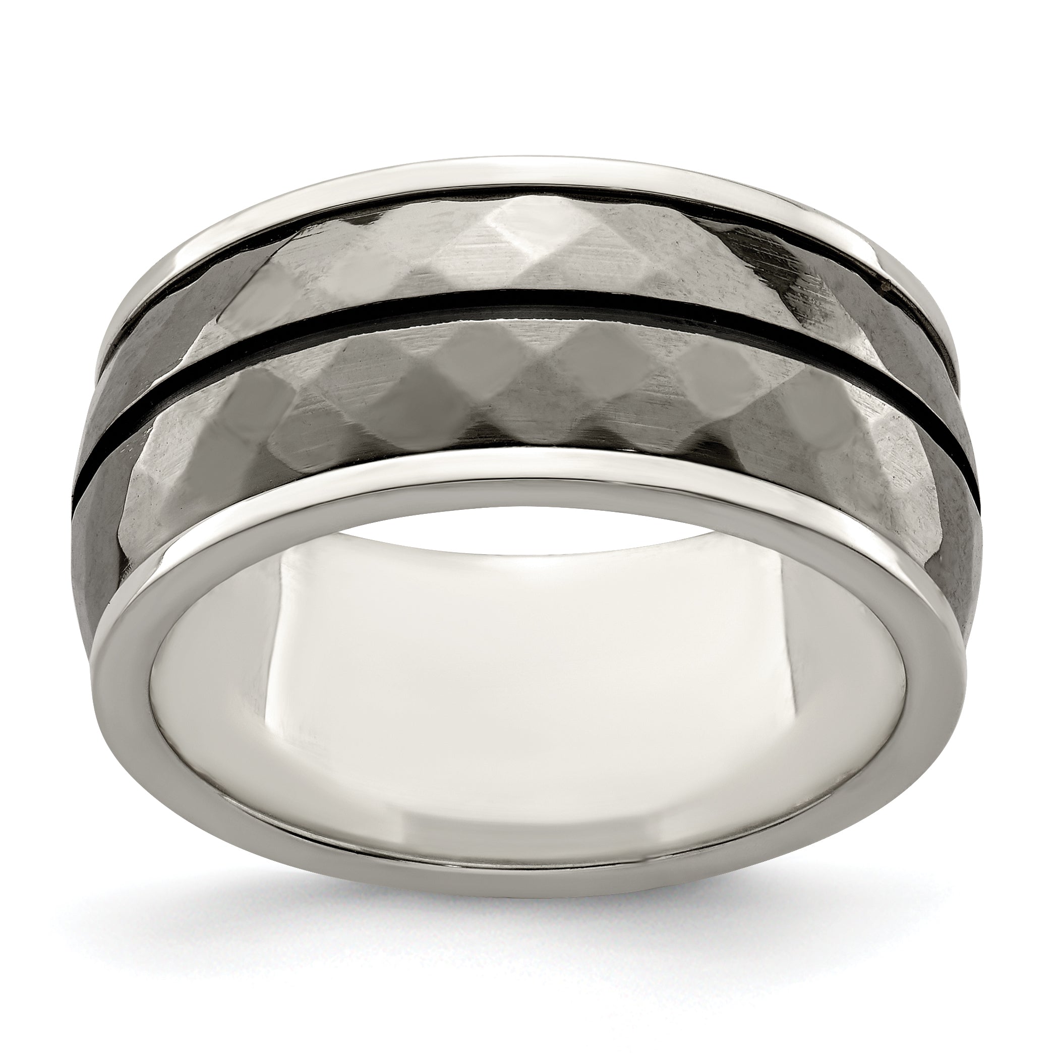 Edward Mirell Sterling Silver & Black Ti Inlay Black Stripe Ring