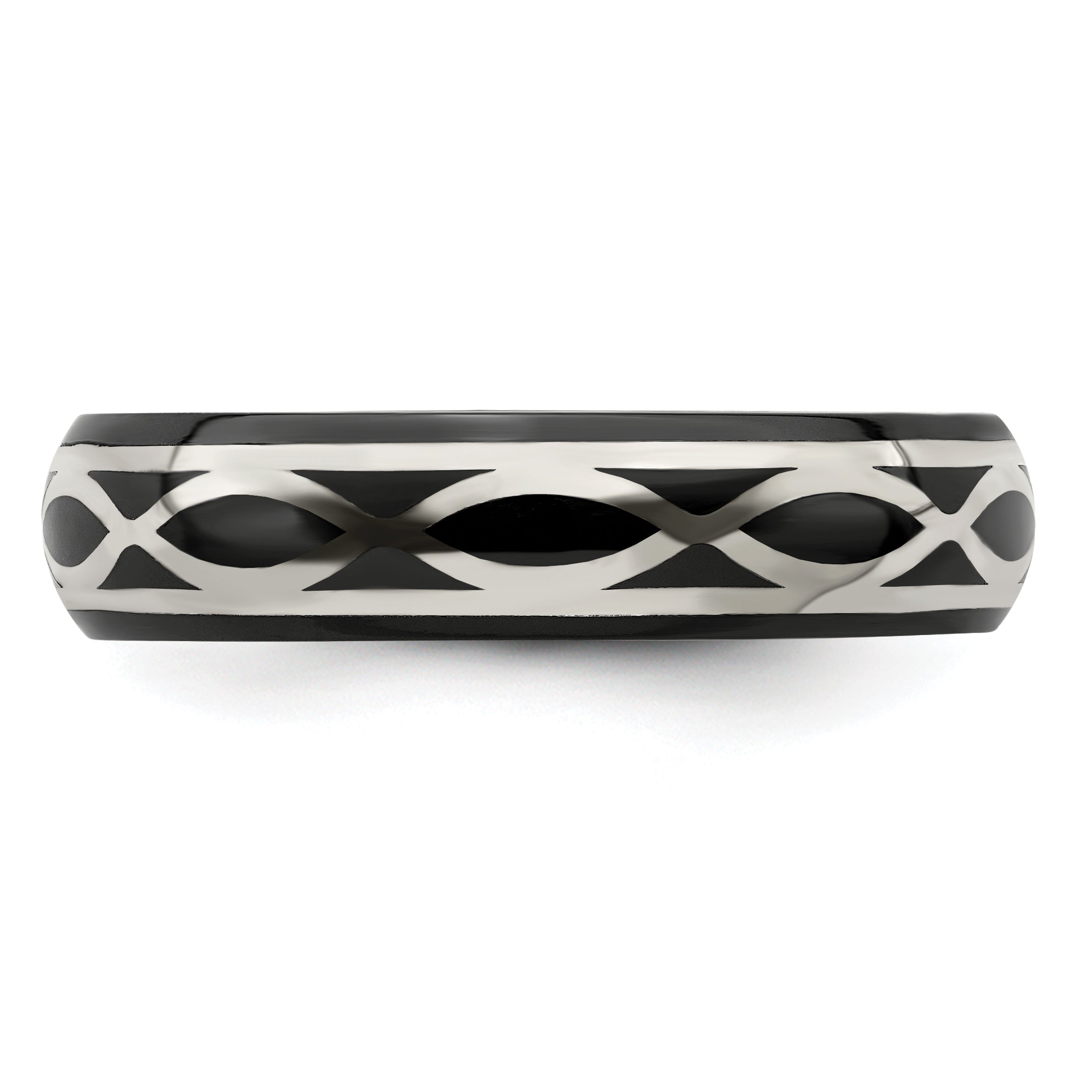 Edward Mirell Black Ti and Argentium Sterling Silver Brushed/Polished Infinity Design 6mm Domed Band