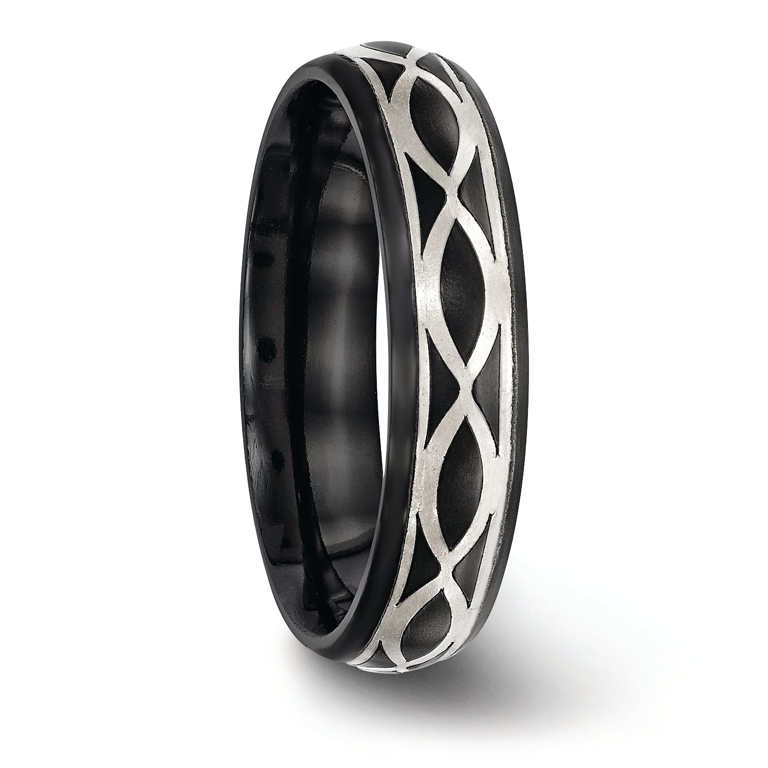 Edward Mirell Black Titanium Two-Tone Infinity Wedding Band 6mm Elegant Design