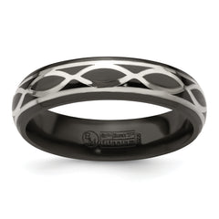 Edward Mirell Black Ti and Argentium Sterling Silver Brushed/Polished Infinity Design 6mm Domed Band