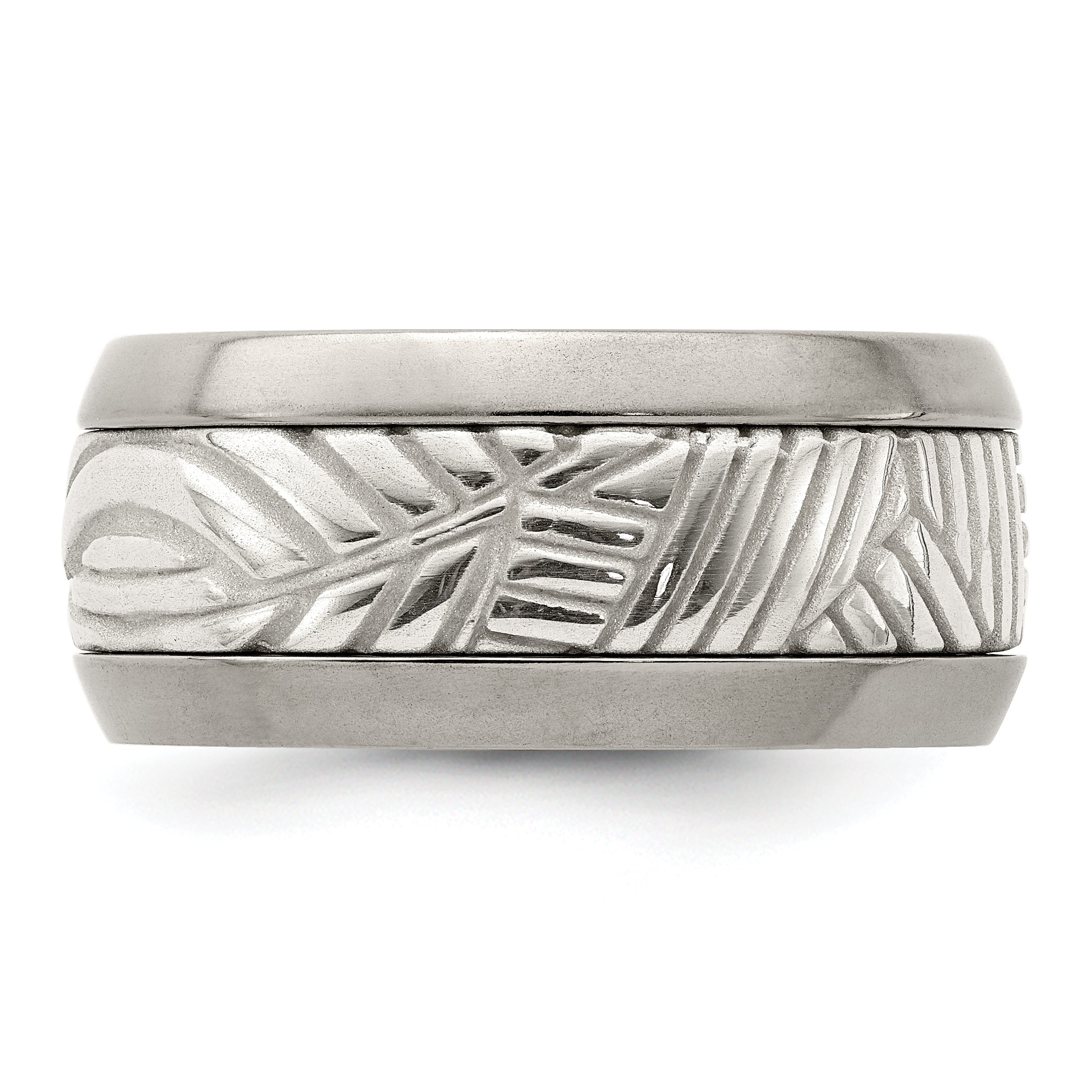 Edward Mirell Titanium & Sterling Silver Inlay Polished Leaf Ring